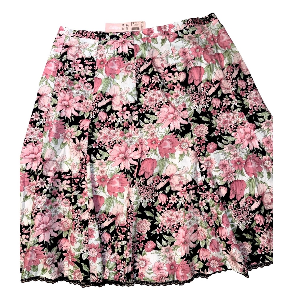 Dressbarn Woman Pink Floral Lace Trim A-Line Skirt 18W New NWT
